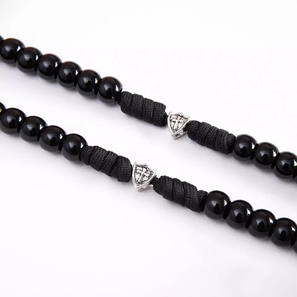 AMUSOUL Fine Crafted Black Sturdy Umbrella Cord Crucifix Rosary
