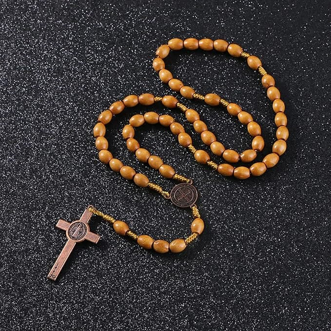 AMUSOUL St. Benedict Olive Wood Prayer Rosary