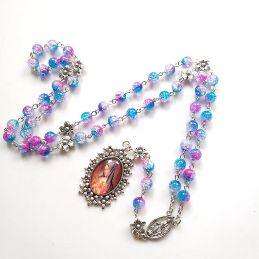 AMUSOUL Blue Purple Holy Mother Glass Rosary