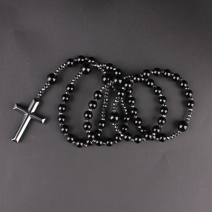 AMUSOUL Agate/Tiger's Eye Stone Cross Catholic Rosary