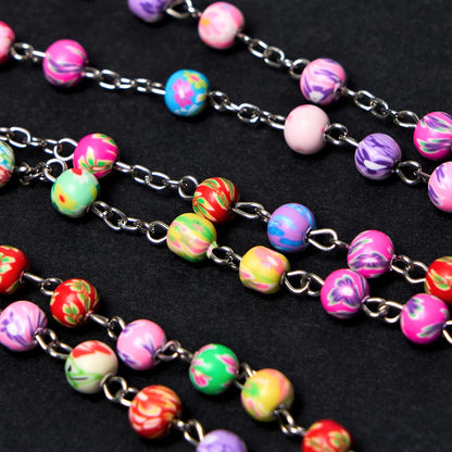 AMUSOUL Our Lady of Guadalupe & Crucifix of 6 mm Round Multicolor Polymer Clay Alloy Chain Rosary