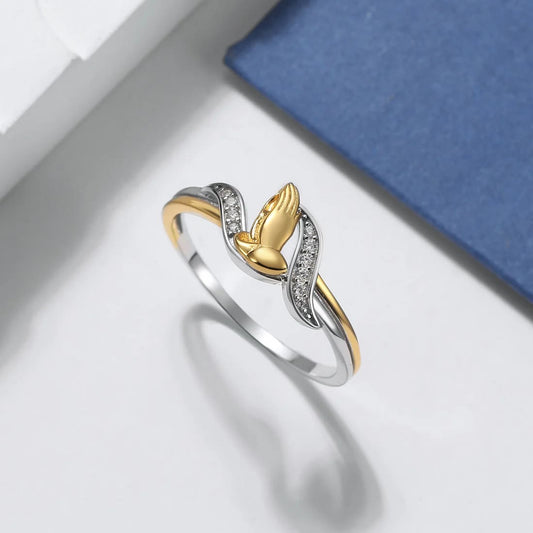 AMUSOUL Praying Hands Gold & Silver Ring